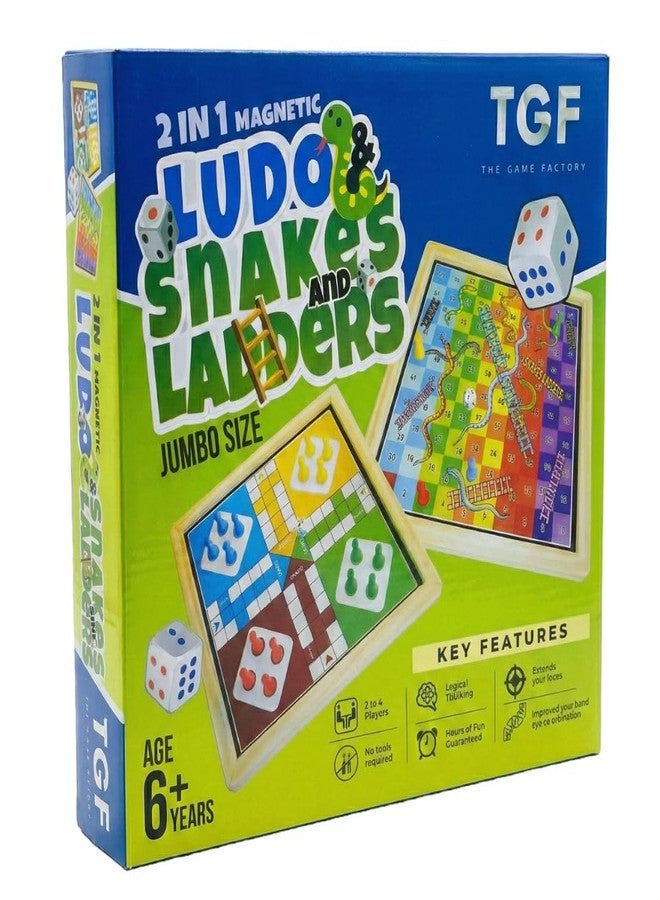 THE GAME FACTORY Magnetic 2-in-1 Wooden Ludo and Snake & Ladder Board Game - Premium Travel-Friendly Game Set for Kids & Family - Durable Wooden Board with Bright Colors - Image 4